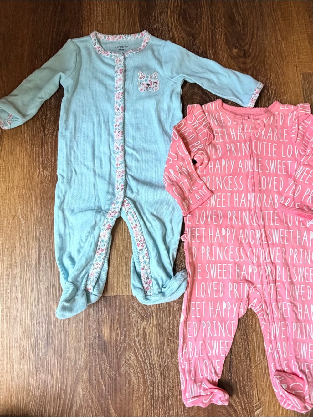 Carter's Pink & Light Blue Baby One-Piece Footed Pajama Set size 6 months